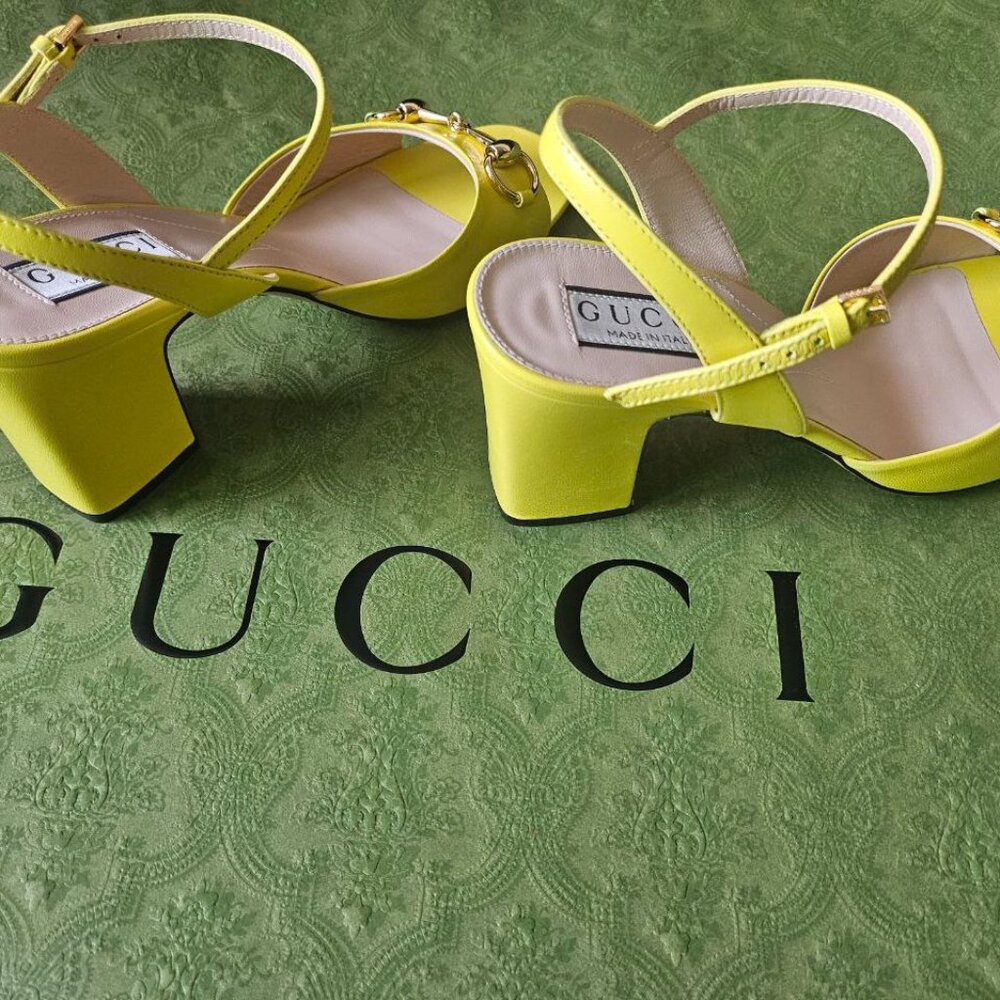 GUCCI Women's Mid-heel Sandal With Horsebit In Yellow size 37+ new - Picture 6 of 11